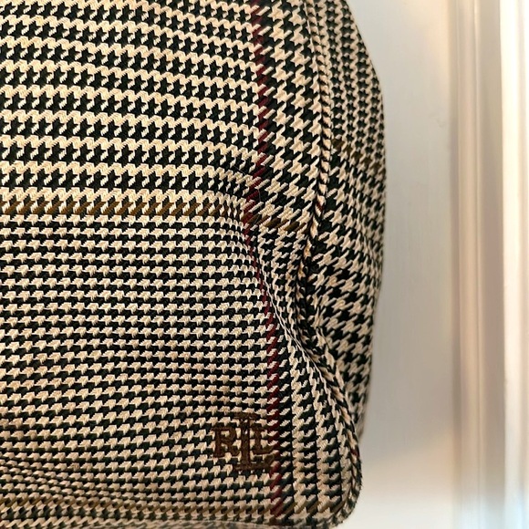 LAUREN RALPH LAUREN Brown & Black Houndstooth Canvas Large Shoulder Purse - Picture 3 of 7
